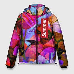 Куртка зимняя мужская Красочный летний цветочный паттерн Summer color pa, цвет: 3D-черный