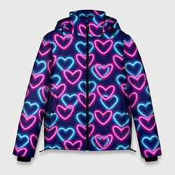 Куртка зимняя мужская Неоновые сердца, паттерн, цвет: 3D-черный
