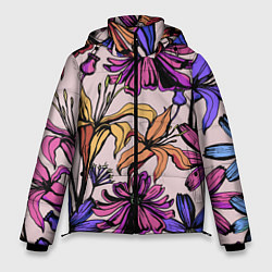 Куртка зимняя мужская Цветы Разноцветные, цвет: 3D-черный