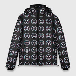 Куртка зимняя мужская Глитч смайлы, цвет: 3D-черный