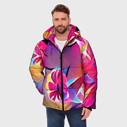 Куртка зимняя мужская Тропические краски Цветы, цвет: 3D-черный — фото 2