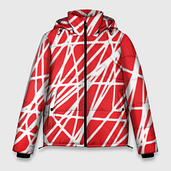Куртка зимняя мужская Белые линии на красном фоне Абстракция, цвет: 3D-красный