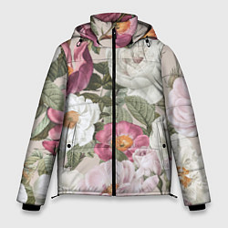 Куртка зимняя мужская Цветы Розовый Сад Пион и Роз, цвет: 3D-светло-серый