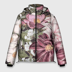 Куртка зимняя мужская Цветы Красивый Цветочный Букет Георгин, цвет: 3D-черный