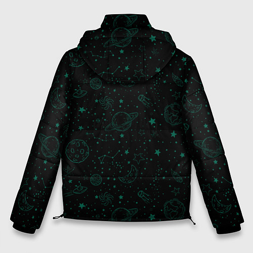Мужская зимняя куртка Черный паттерн космические объекты / 3D-Красный – фото 2