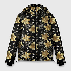 Куртка зимняя мужская Золотые цветы на черном фоне, цвет: 3D-красный