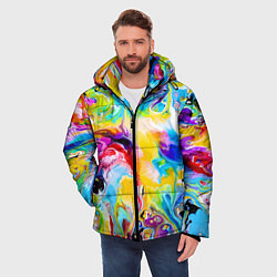 Куртка зимняя мужская Неоновые всплески красок Лето Neon splashes of col, цвет: 3D-черный — фото 2