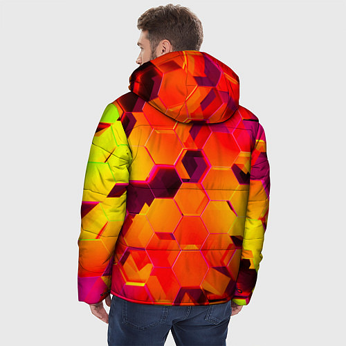 Мужская зимняя куртка НЕОНОВЫЕ ГРАДИЕНТНЫЕ 3D гексаэдры / 3D-Черный – фото 4