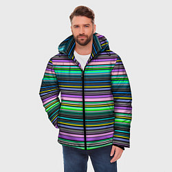 Куртка зимняя мужская Яркие неоновые тонкие полосы, цвет: 3D-светло-серый — фото 2