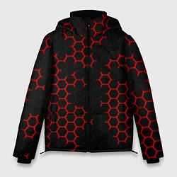 Куртка зимняя мужская НАНОКОСТЮМ Black and Red Hexagon Гексагоны, цвет: 3D-красный