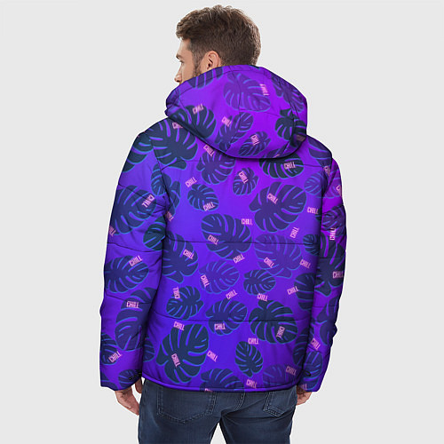 Мужская зимняя куртка Неоновый Chill и пальмовые листья / 3D-Черный – фото 4