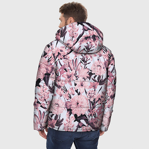 Мужская зимняя куртка Цветы Розовые Пионы На Светлом Фоне / 3D-Черный – фото 4