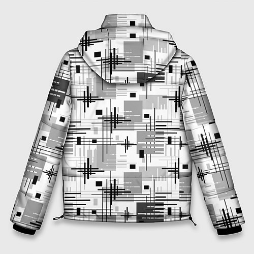 Мужская зимняя куртка Черно белый ретро геометрический узор / 3D-Красный – фото 2