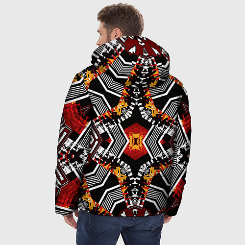 Мужская зимняя куртка Арабский орнамент в красно -желто-черных тонах / 3D-Черный – фото 4