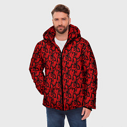 Куртка зимняя мужская Красные психоделический смайлы, цвет: 3D-светло-серый — фото 2