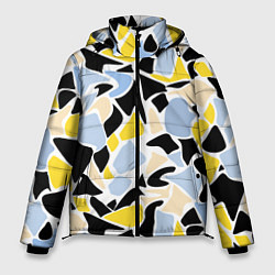 Куртка зимняя мужская Абстрактный узор в желто-голубых тонах на черном ф, цвет: 3D-красный