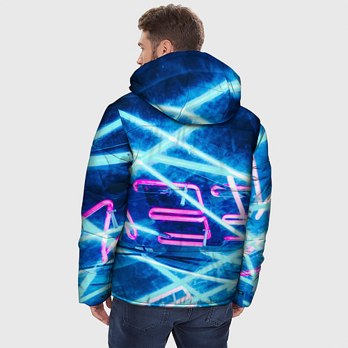 Мужская зимняя куртка Неоновые лучи и буквы - Голубой / 3D-Черный – фото 4
