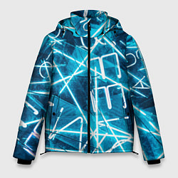 Мужская зимняя куртка Неоновые лучи и неоновые надписи - Голубой