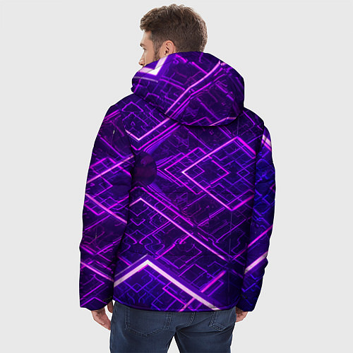 Мужская зимняя куртка Неоновые ромбы в абстракции - Фиолетовый / 3D-Черный – фото 4