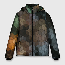 Куртка зимняя мужская Геометрический 3D узор в серых и коричневых тонах, цвет: 3D-черный