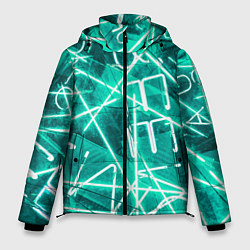Куртка зимняя мужская Неоновые лучи и неоновые надписи - Светло-зелёный, цвет: 3D-черный