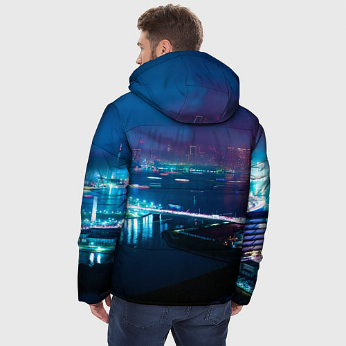 Мужская зимняя куртка Неоновый город и мост - Синий / 3D-Черный – фото 4
