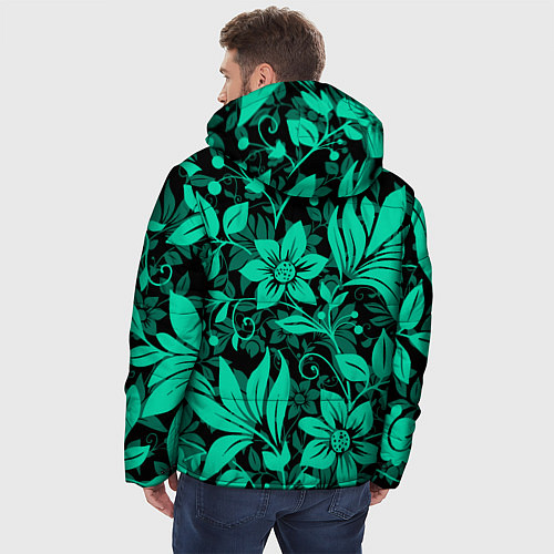 Мужская зимняя куртка Ажурный цветочный летний орнамент / 3D-Черный – фото 4
