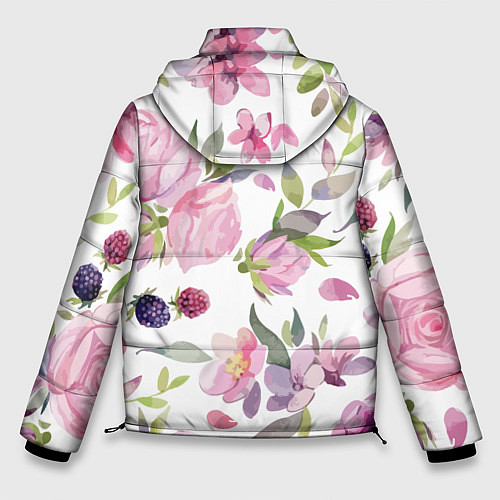Мужская зимняя куртка Летний красочный паттерн из цветков розы и ягод еж / 3D-Красный – фото 2
