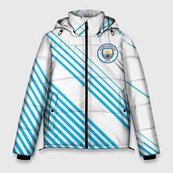 Куртка зимняя мужская Манчестер сити голубые полоски, цвет: 3D-красный