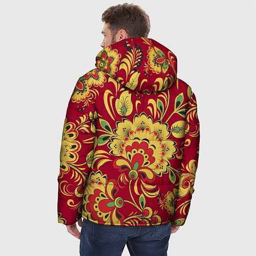 Мужская зимняя куртка Хохломская Роспись Цветы На красном Фоне / 3D-Черный – фото 4