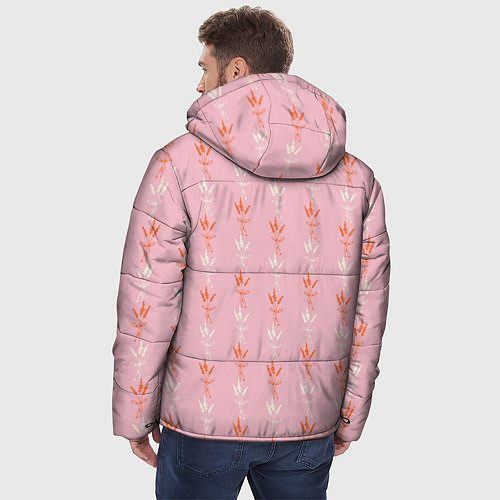 Мужская зимняя куртка Веточки лаванды розовый паттерн / 3D-Черный – фото 4