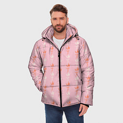 Куртка зимняя мужская Веточки лаванды розовый паттерн, цвет: 3D-черный — фото 2
