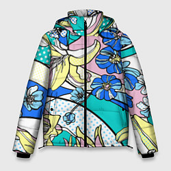 Куртка зимняя мужская Яркие цветы в стиле поп-арт, цвет: 3D-светло-серый