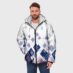 Куртка зимняя мужская Геометрический узор в бело-синий тонах, цвет: 3D-черный — фото 2