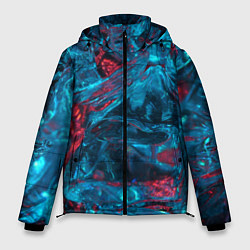 Куртка зимняя мужская Неоновые куски льда - Голубой и красный, цвет: 3D-красный
