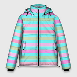 Мужская зимняя куртка Pink turquoise stripes horizontal Полосатый узор