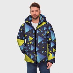 Куртка зимняя мужская Абстракция Из Жёлтых и Синих Треугольников На Тёмн, цвет: 3D-красный — фото 2