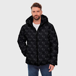 Куртка зимняя мужская Серые сердца на темном фоне, цвет: 3D-черный — фото 2
