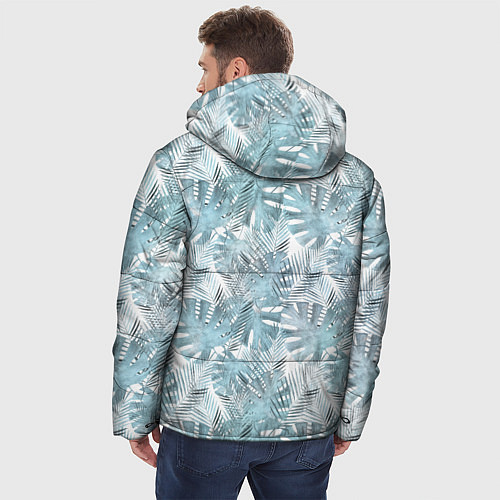 Мужская зимняя куртка Голубые листья пальмы на белом / 3D-Красный – фото 4