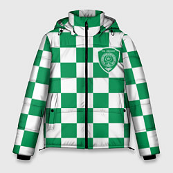 Куртка зимняя мужская ФК Ахмат на фоне бело зеленой формы в квадрат, цвет: 3D-красный