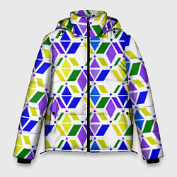 Куртка зимняя мужская Разноцветный неоновый геометрический узор, цвет: 3D-светло-серый