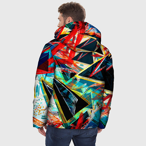 Мужская зимняя куртка Яркий абстрактный узор с неоновыми штрихами / 3D-Черный – фото 4
