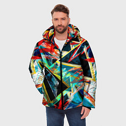 Куртка зимняя мужская Яркий абстрактный узор с неоновыми штрихами, цвет: 3D-черный — фото 2