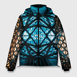 Куртка зимняя мужская Неоновые абстрактные фигуры и фонари - Синий, цвет: 3D-черный