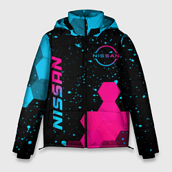 Куртка зимняя мужская Nissan - neon gradient: символ и надпись вертикаль, цвет: 3D-черный