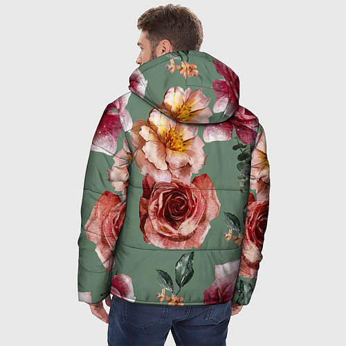 Мужская зимняя куртка Цветы Нарисованные Розы и Пионы / 3D-Красный – фото 4