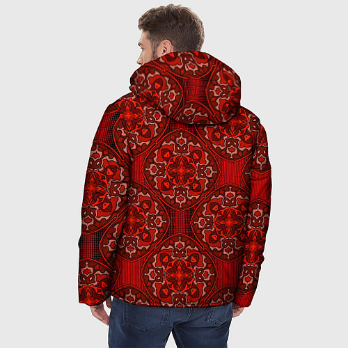 Мужская зимняя куртка Красные абстрактные круглые узоры / 3D-Черный – фото 4