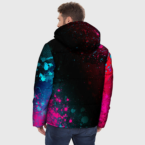 Мужская зимняя куртка Disturbed - neon gradient: символ и надпись вертик / 3D-Черный – фото 4