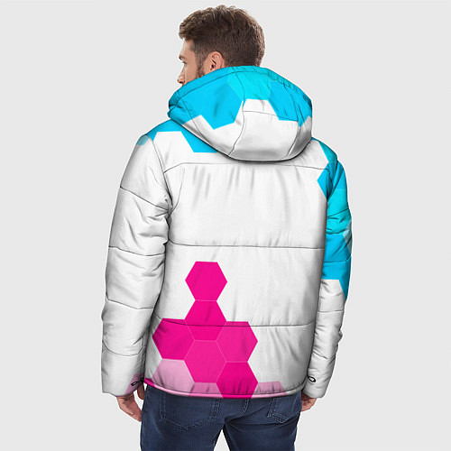Мужская зимняя куртка Free Fire neon gradient style: символ и надпись ве / 3D-Черный – фото 4