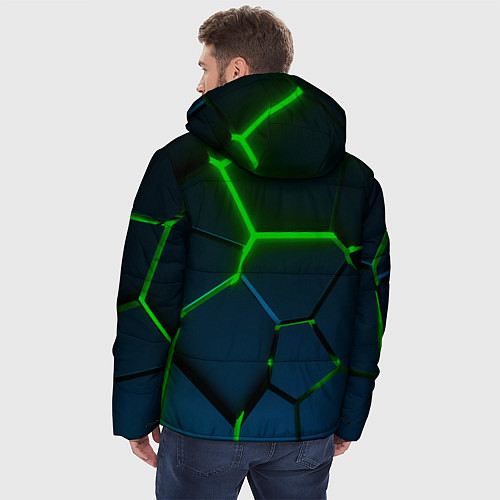 Мужская зимняя куртка Разлом зеленых неоновых плит - геометрия / 3D-Светло-серый – фото 4